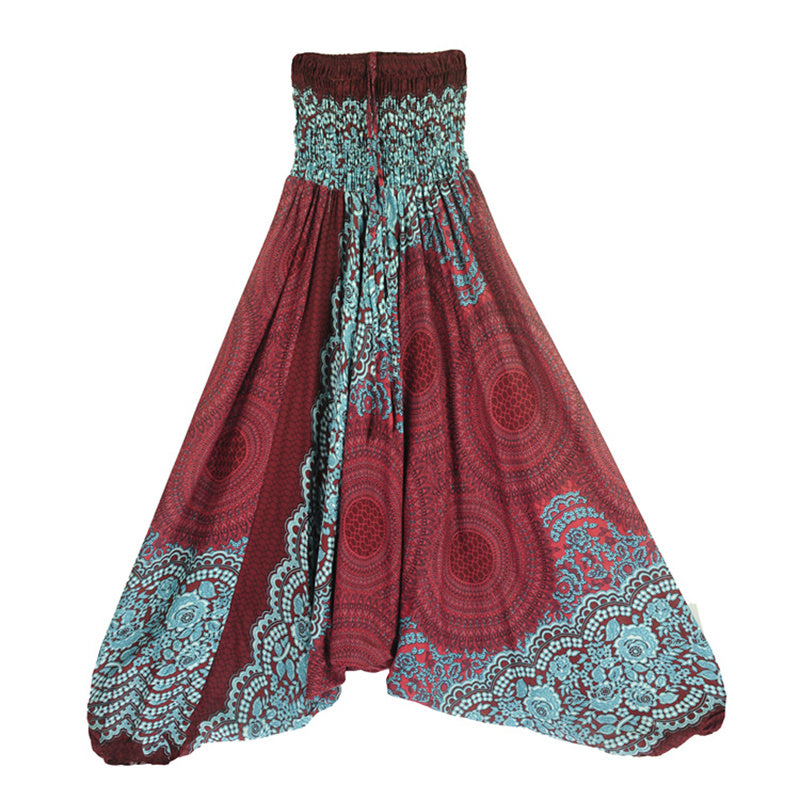 Nimara Ritual Two Style Wear Round Geometric Pattern Loose Smocked Harem Trousers Jumpsuit High Waist Women's Yoga Pants