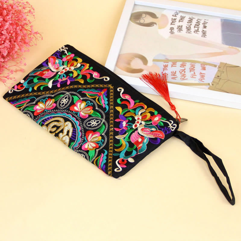 Nimara Ritual Dragon Butterfly Cosmos Flower Embroidery Wallet Shopping Purse