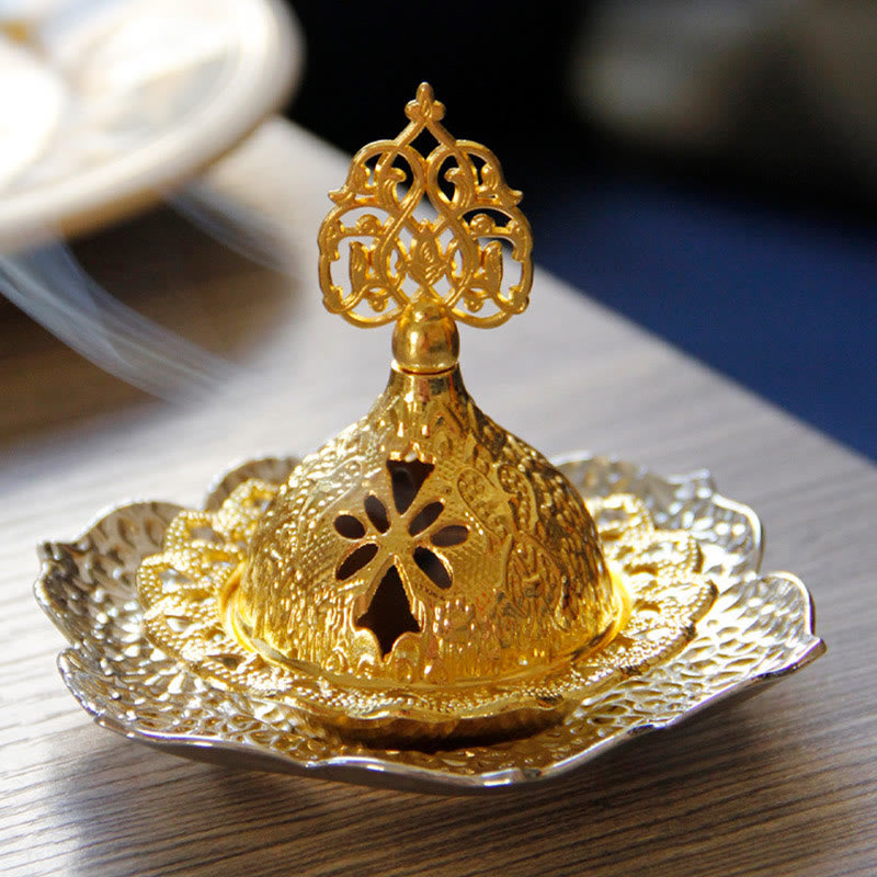 Nimara Ritual Gold Leaf Coaster Spiritual Mini Alloy Metal Incense Burner