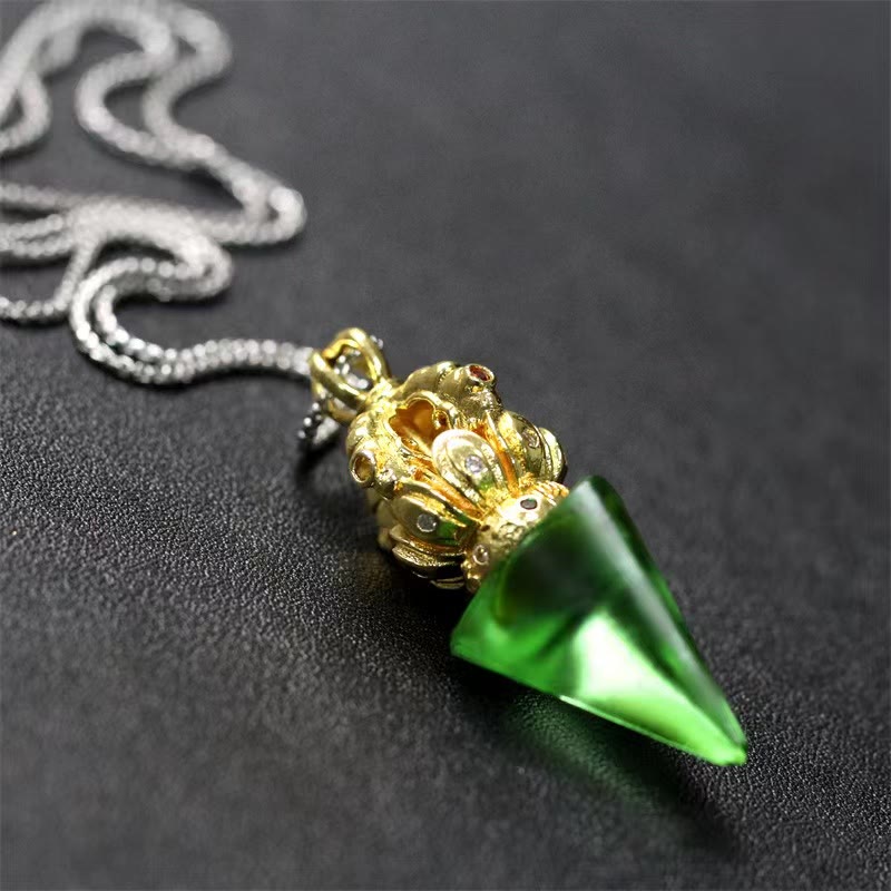 Nimara Ritual Tibetan Dorje Vajra 4 Prong Lotus Liuli Crystal Strength Necklace Pendant