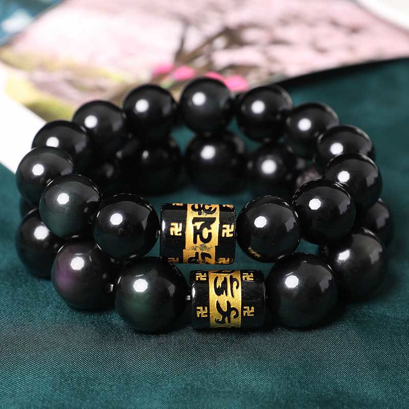 Nimara Ritual Rainbow Obsidian Om Mani Padme Hum Swastika Positive Bracelet