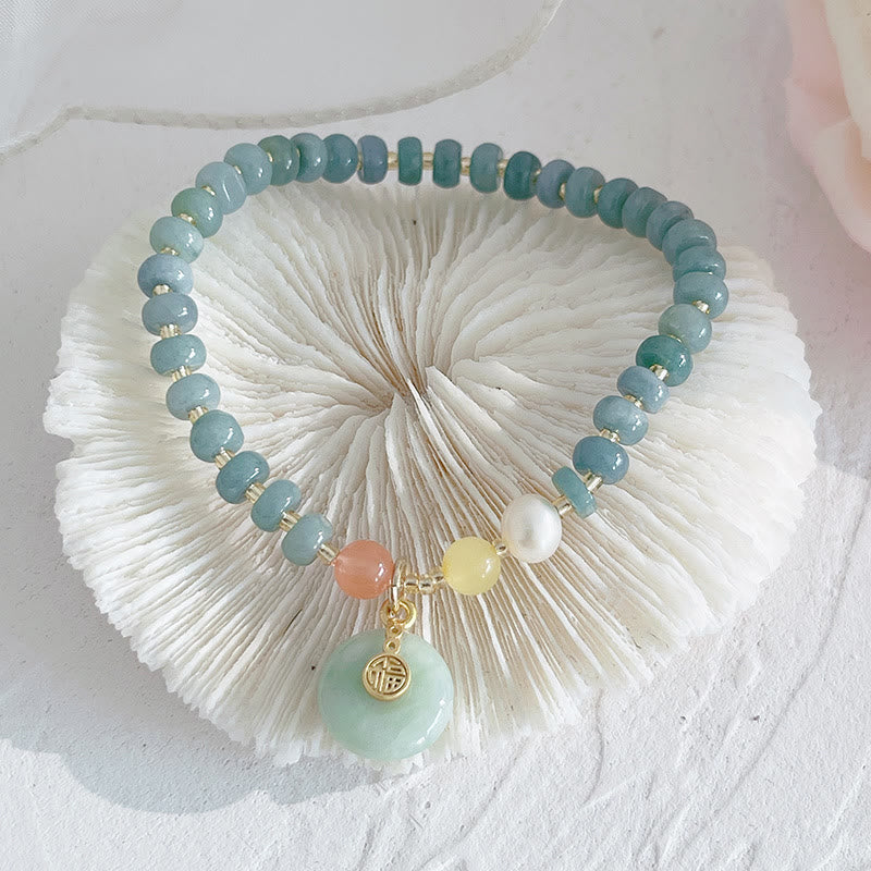 Nimara Ritual Natural Hetian Jade Pearl Peace Buckle Fu Character Gourd Money Bag Strawberry Quartz PiXiu Luck Bracelet