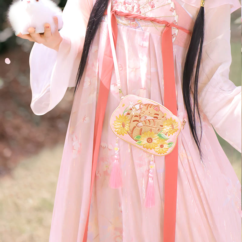 Nimara Ritual Embroidery Lucky Panda Cat Shiba Inu Deer Rabbit Fox Flower Cute Animal Hanfu Bag Crossbody Bag Shoulder Bag