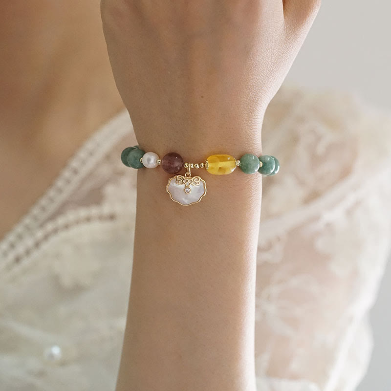 Nimara Ritual Jade Sea shell Ruyi Lock Luck Bracelet