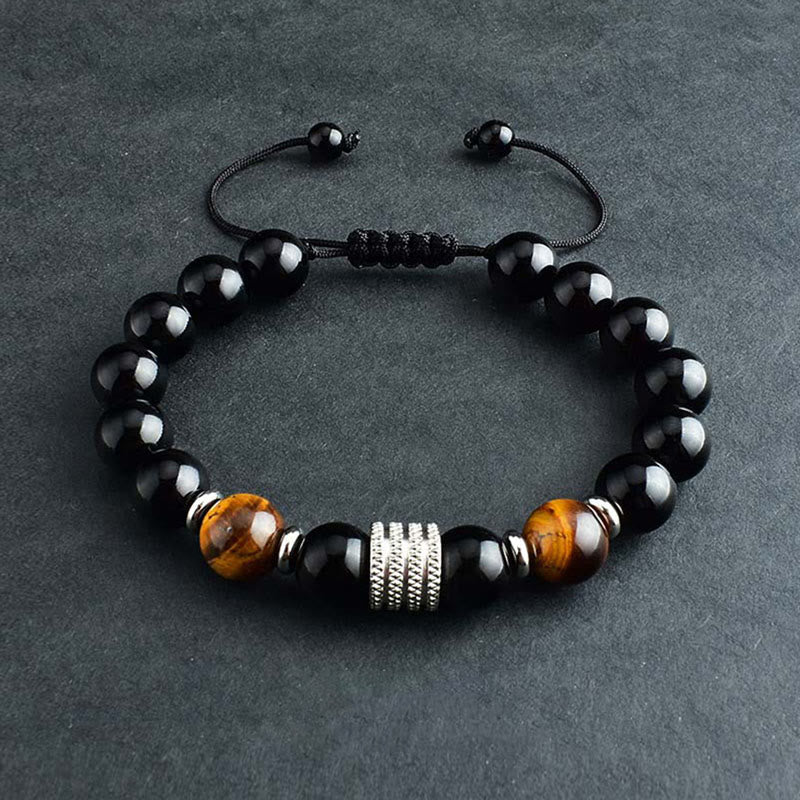 Nimara Ritual Natural Black Obsidian Tiger Eye Strength Fulfillment Bracelet