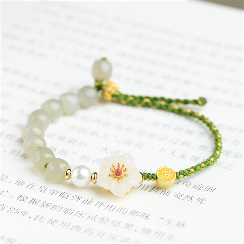 Nimara Ritual 925 Sterling Silver Natural Hetian Jade Peach Blossom Luck Bracelet