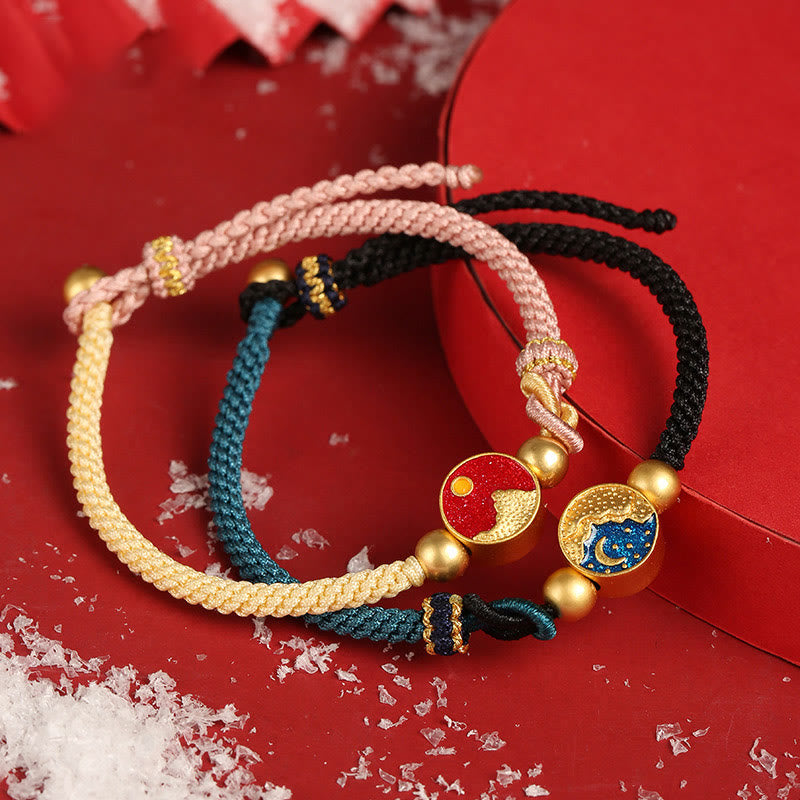 Nimara Ritual Handmade Mountain and Sea Engraved Luck Two-Color String Couple Bracelet