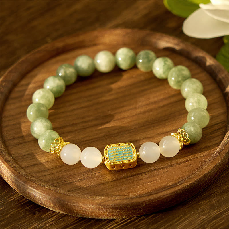 Nimara Ritual Natural Green Jade White Agate Five Scriptures Abundance Bracelet