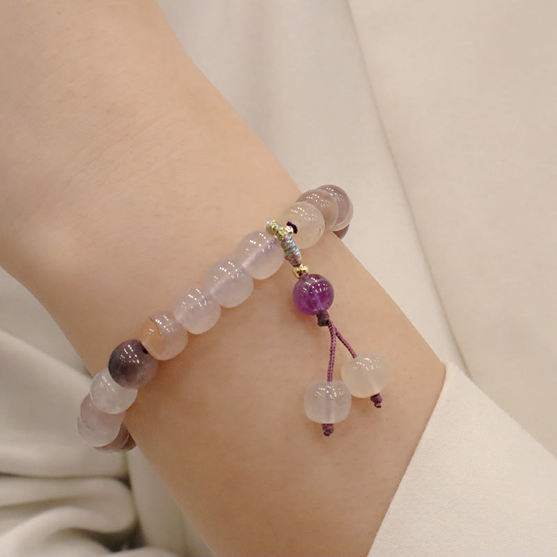 Nimara Ritual Natural Purple Golden Silk Jade Violet Flower Bead Charm Wealth Bracelet