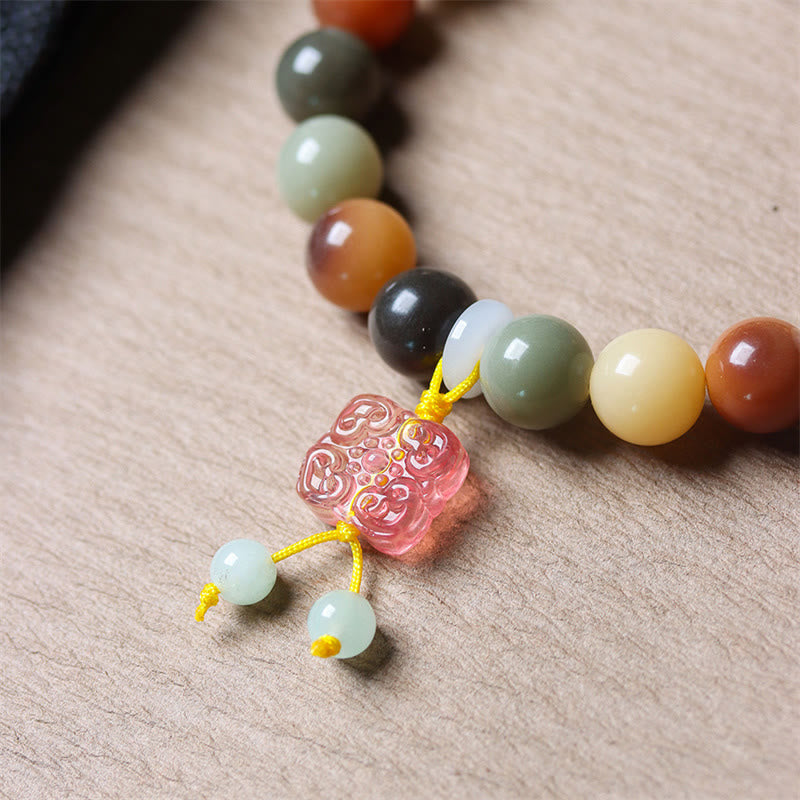 Nimara Ritual Natural Multicolored Gradient Bodhi Seed Liuli Glass Charm Peace Bracelet
