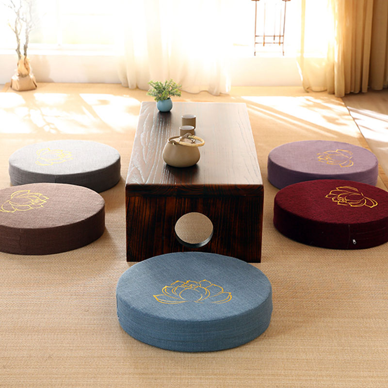 Nimara Ritual Lotus Embroidery Cotton Linen Meditation Seat Cushion