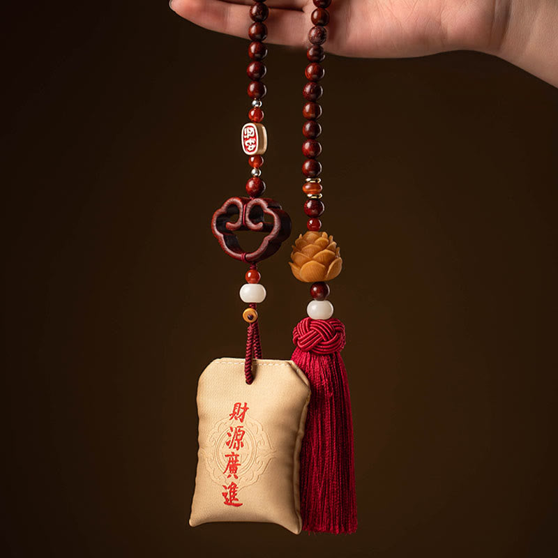 Nimara Ritual Tibetan Small Leaf Red Sandalwood Lotus Cinnabar Sachet Protection Tassel Car Hanging Decoration