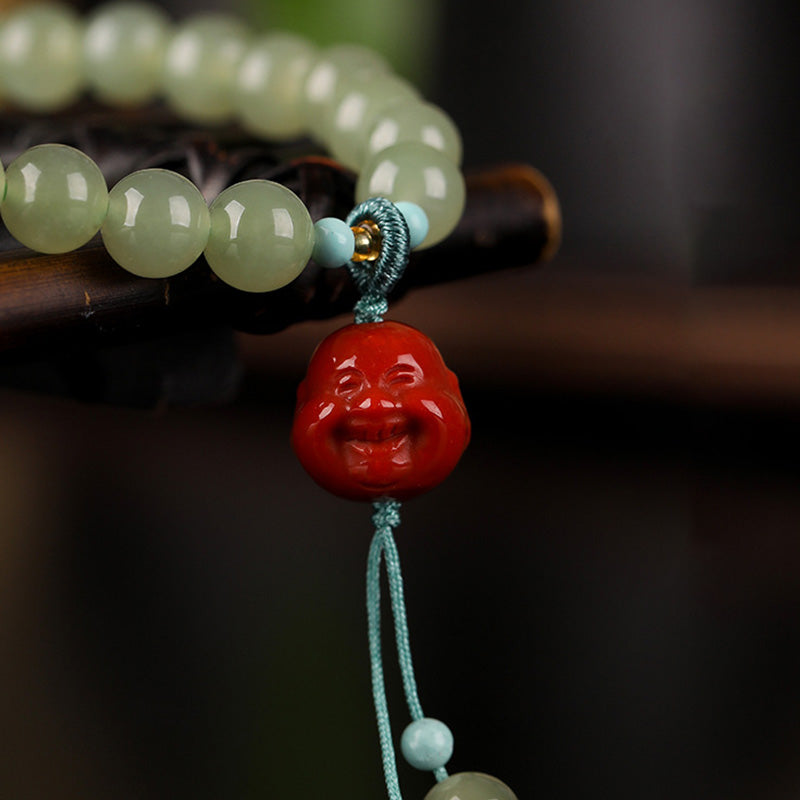 Nimara Ritual Jade Red Agate Amber Laughing Buddha Prosperity Bracelet