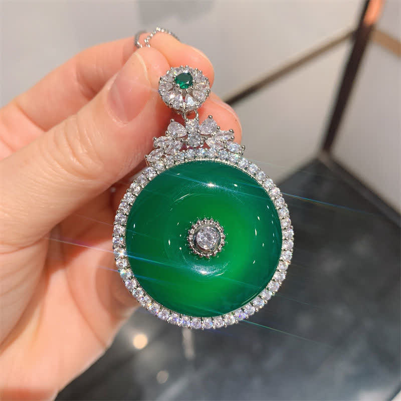 Nimara Ritual Green Chalcedony Round Peace Buckle Strength Necklace Pendant