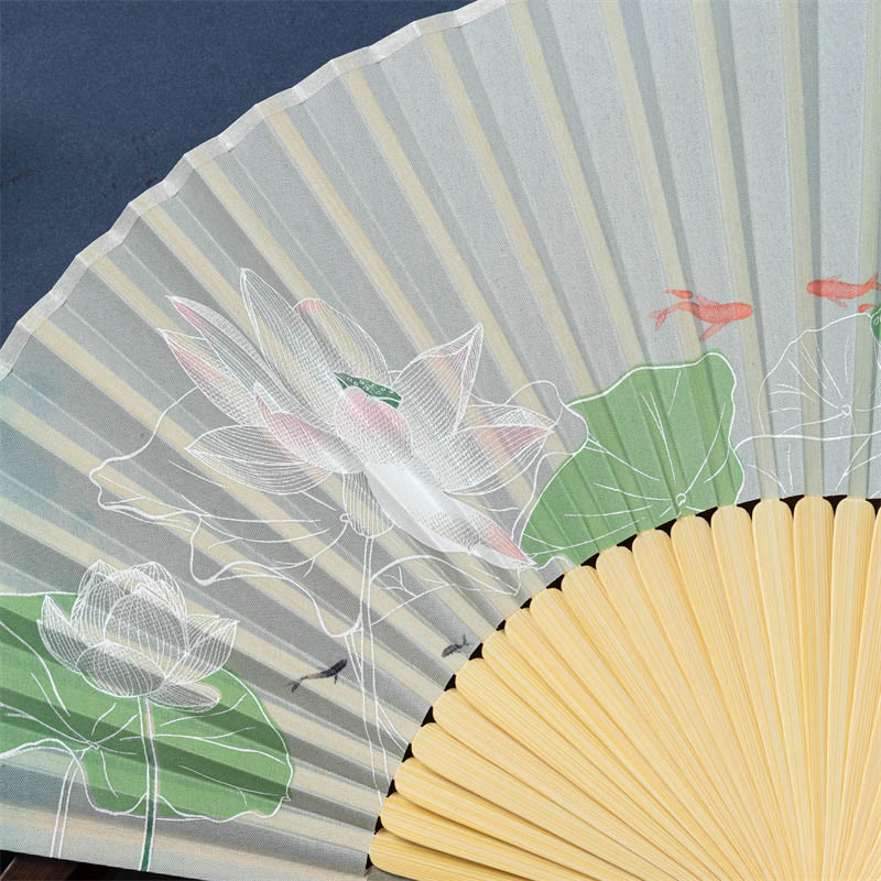 Nimara Ritual Lotus Begonia Flower Jasmine Handheld Bamboo Folding Fan 21cm
