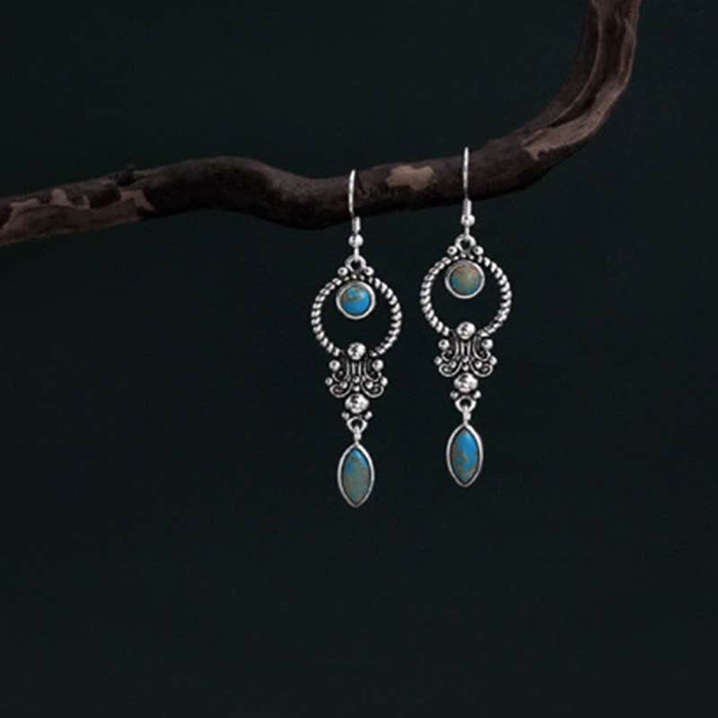 Nimara Ritual 925 Sterling Silver Hook Vintage Copper Plated Silver Turquoise Waterdrop Pattern Balance Drop Dangle Earrings