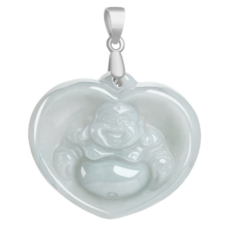 Nimara Ritual Laughing Buddha White Jade Luck Blessing Titanium Steel Chain Necklace Pendant