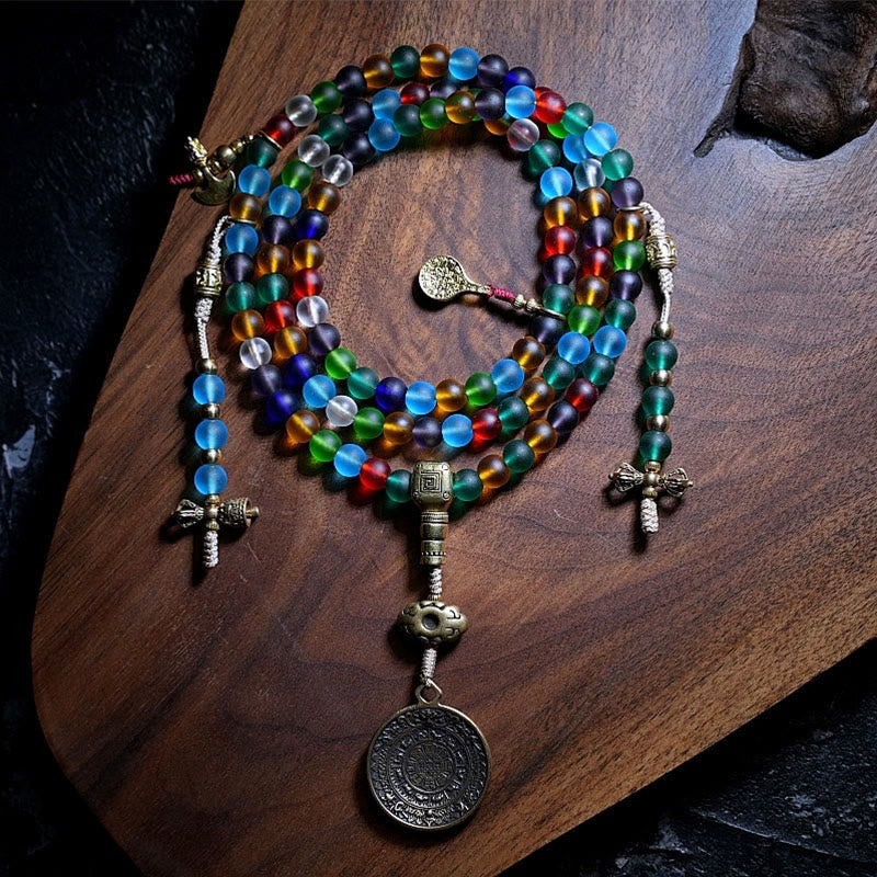 Nimara Ritual Tibetan 108 Mala Beads Multicolored Liuli Glass Bead Chinese Zodiac Nine Palaces Eight Diagrams Charm Bracelet