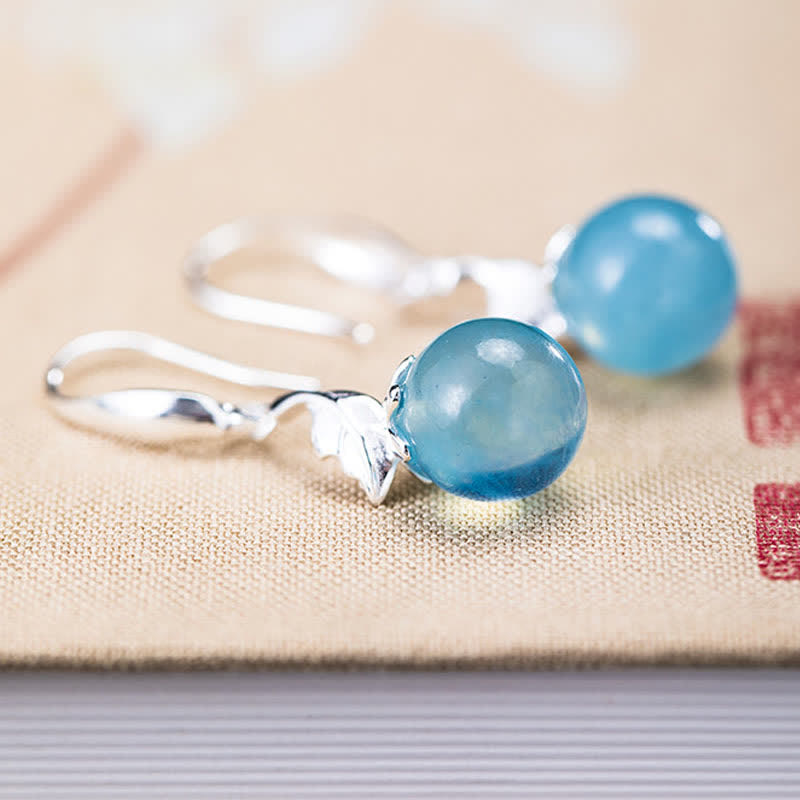 Nimara Ritual 925 Sterling Silver Natural Aquamarine Leaf Flower Peace Earrings Necklace