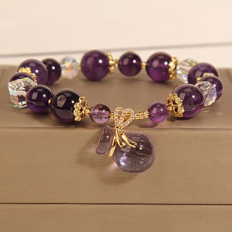 Nimara Ritual Natural Amethyst Crystal Money Bag Charm Positive Bracelet