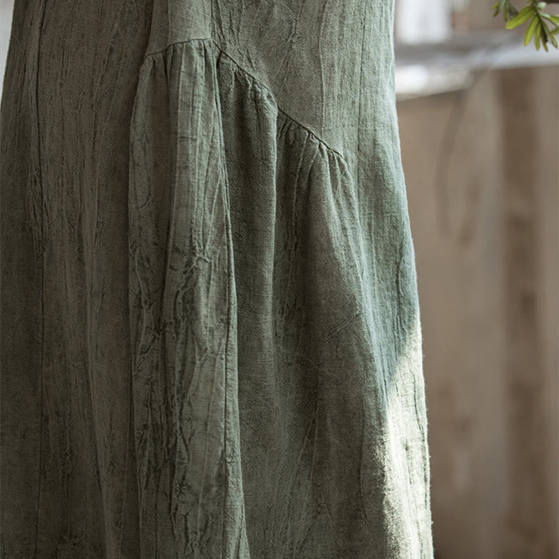 Nimara Ritual Handmade Tie Dye V-Neck Midi Dress Linen Short Sleeve Dress