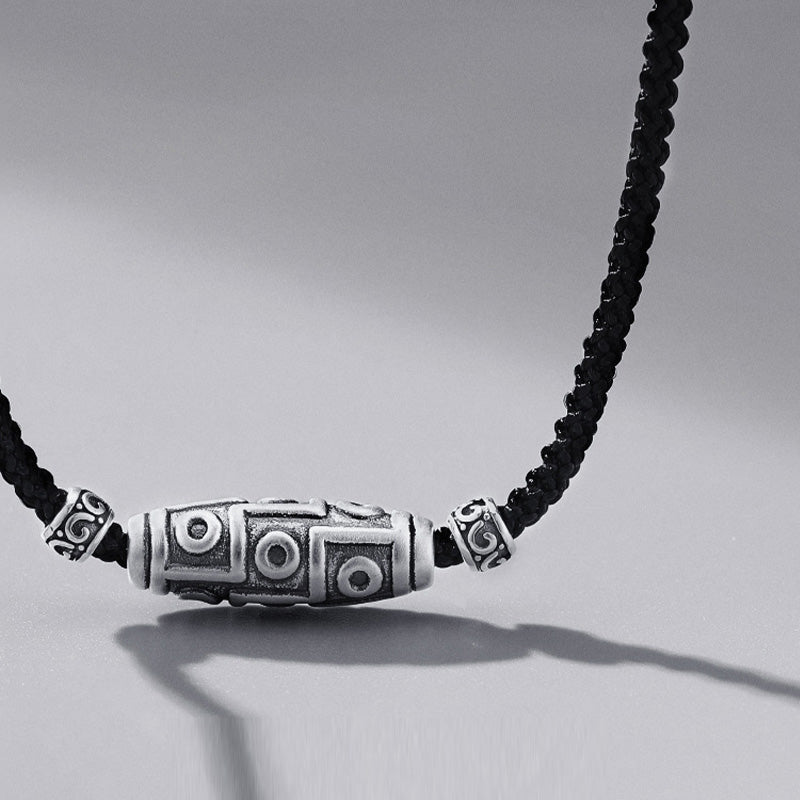 Nimara Ritual 999 Sterling Silver Nine-Eye Dzi Bead Pattern Protection Rope Necklace Pendant
