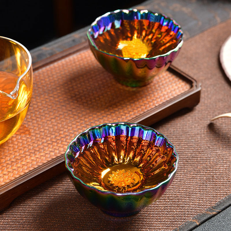 Nimara Ritual Lotus Peacock Inlaid Multicolored Chinese Jianzhan Ceramic Teacup Kung Fu Tea Cup