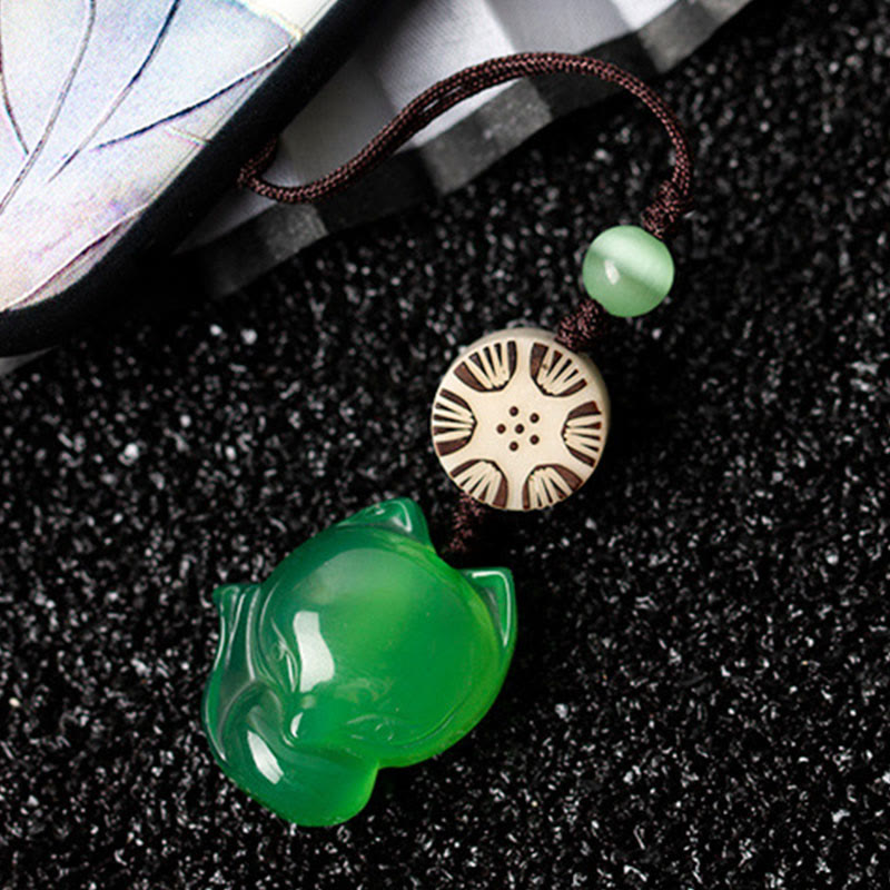 Nimara Ritual Natural Chalcedony Fox Harmony Phone Hanging Decoration