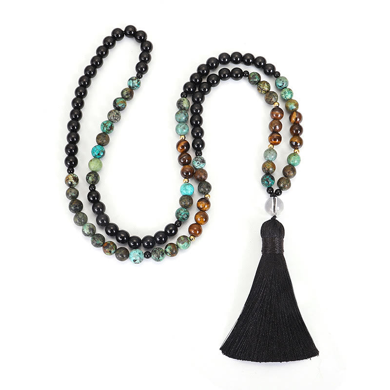 Nimara Ritual 108 Mala Beads Natural Stone Tiger Eye Turquoise Protection Strength Bracelet Necklace