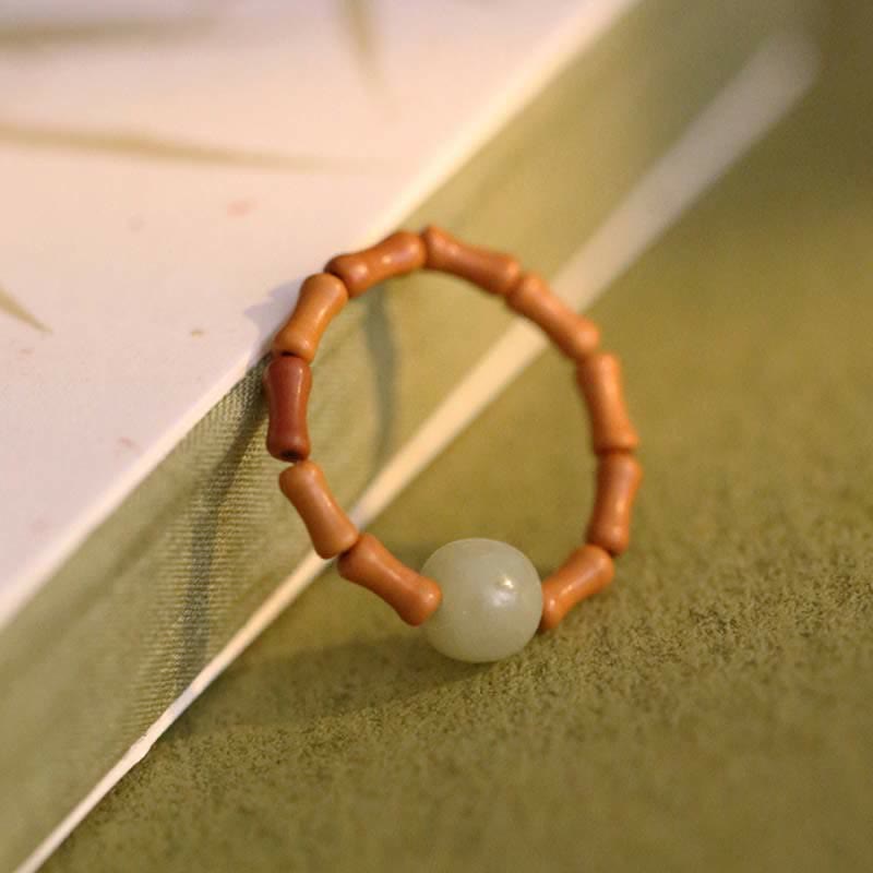 Nimara Ritual Hetian Jade Beaded Bamboo Prosperity Luck Ring