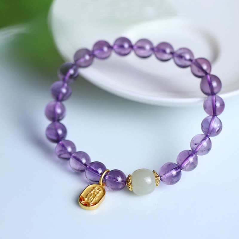 Nimara Ritual Natural Amethyst Crystal Hetian Jade Healing Charm Bracelet