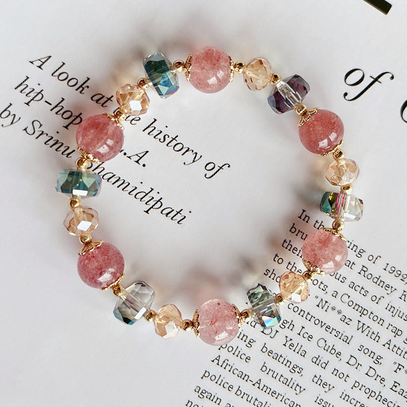 Nimara Ritual Natural Strawberry Quartz Colorful Crystal Positive Bracelet