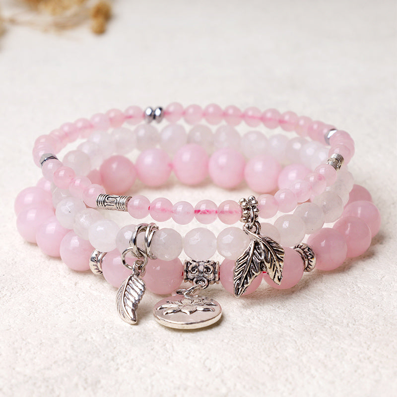 Nimara Ritual 3PCS Natural Quartz Crystal Beaded Healing Energy Lotus Bracelet