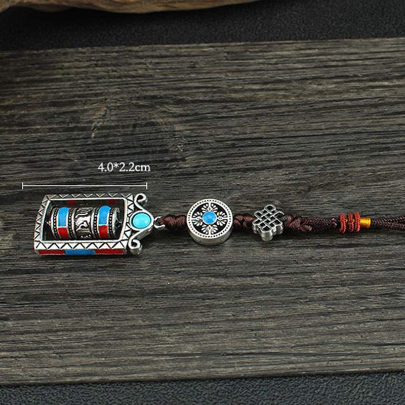 Nimara Ritual Six True Words Prayer Wheel Rotation Knot Blessing Keychain Decoration