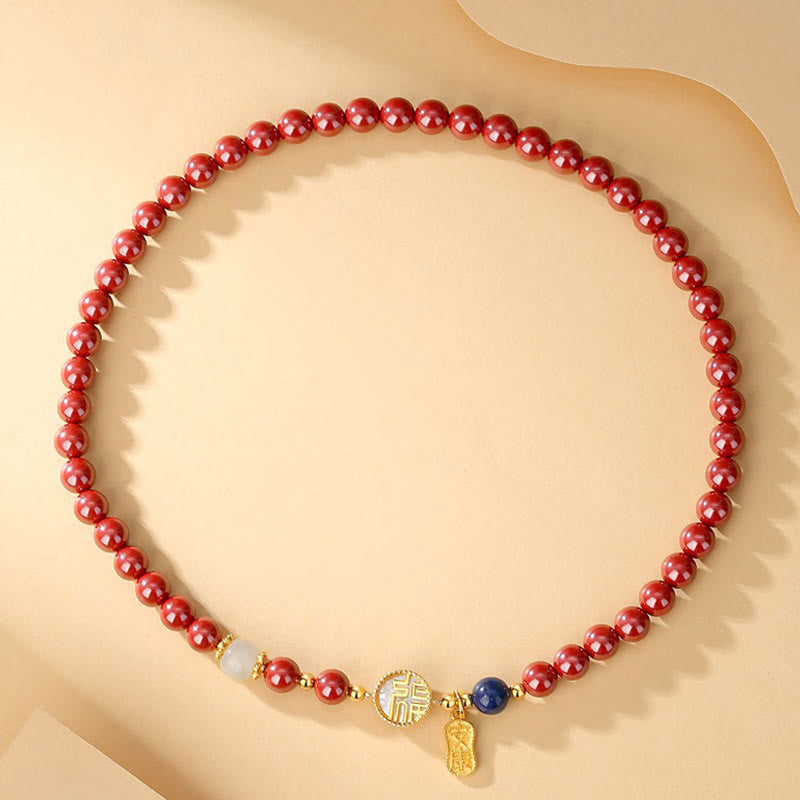 Nimara Ritual 925 Sterling Silver Cinnabar Tridacna Stone Fu Character Double Wrap Blessing Bracelet