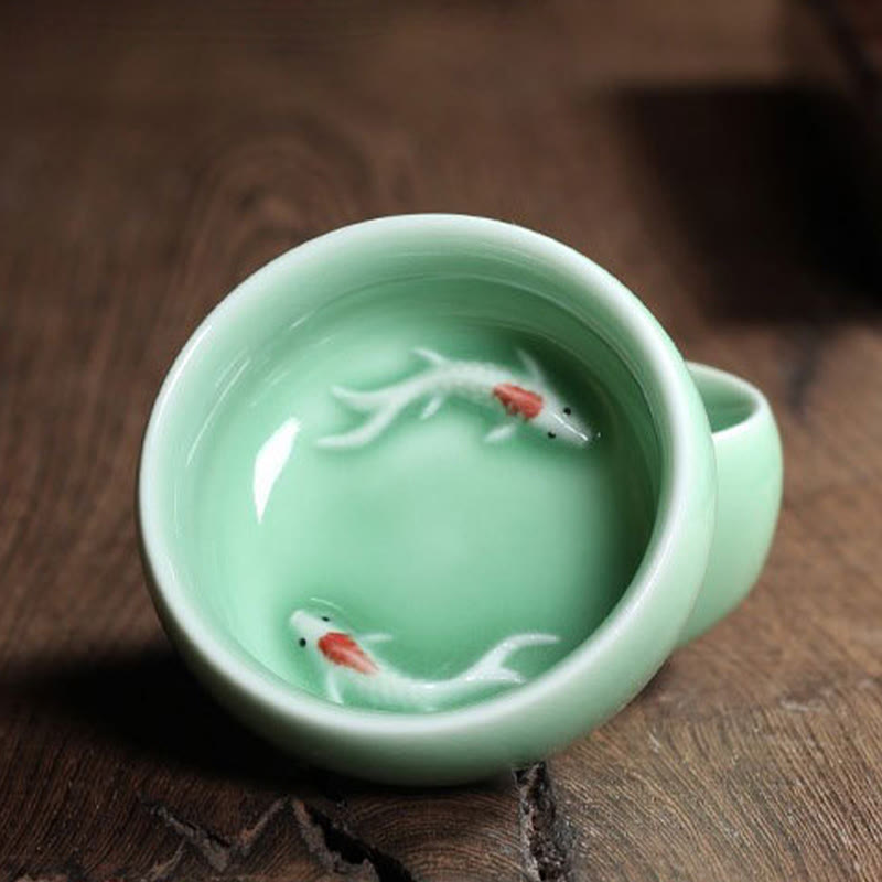 Nimara Ritual Colorful Koi Fish Ceramic Teacup Kung Fu Tea Cup Bowl