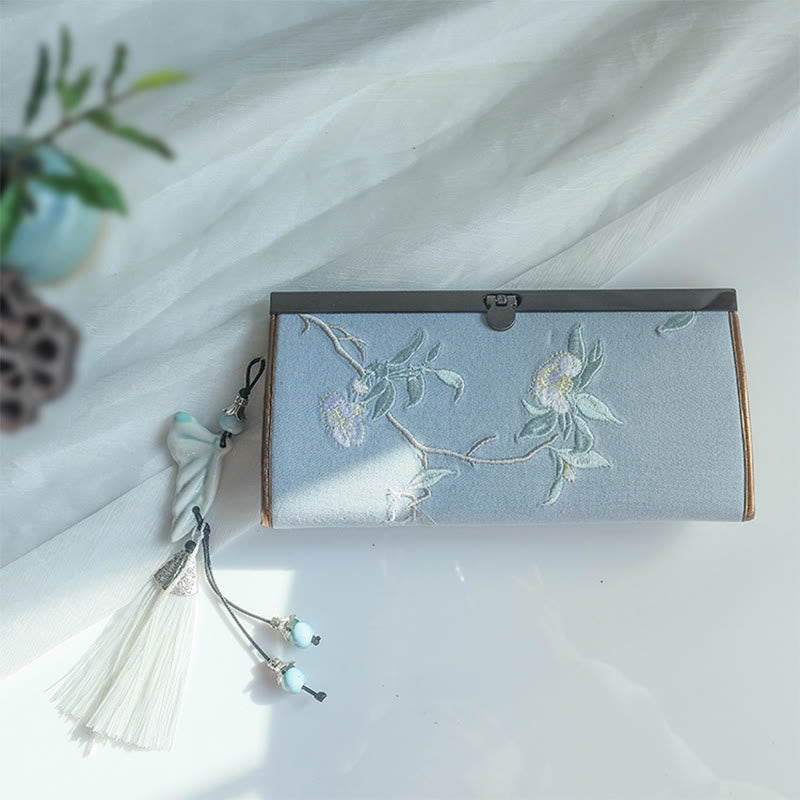 Nimara Ritual Flower Plum Peach Blossom Bamboo Double-sided Embroidery Large Capacity Cash Holder Wallet Shopping Purse