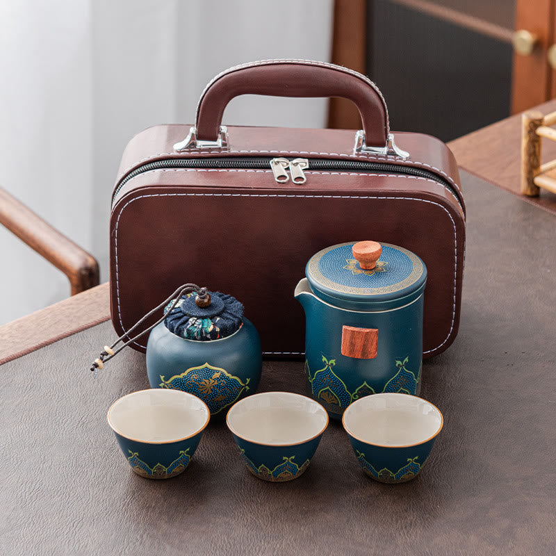 Nimara Ritual Flower Chinese Gongfu Ceramic Teapot Portable Outdoor Travel Tea Set Bag