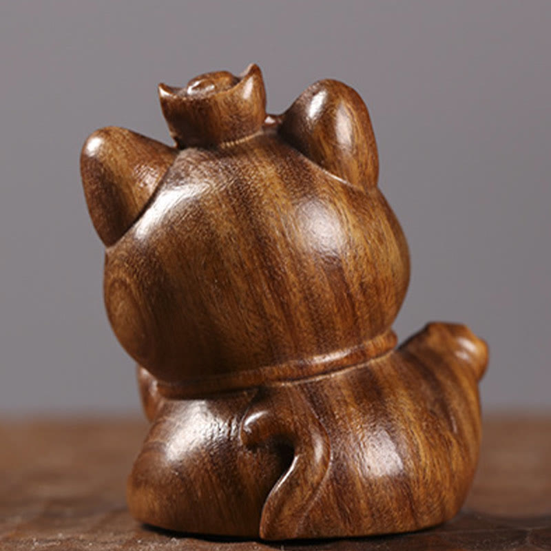 Nimara Ritual Mini Green Sandalwood Ingot Lucky Cat Carved Peace Desk Decorations