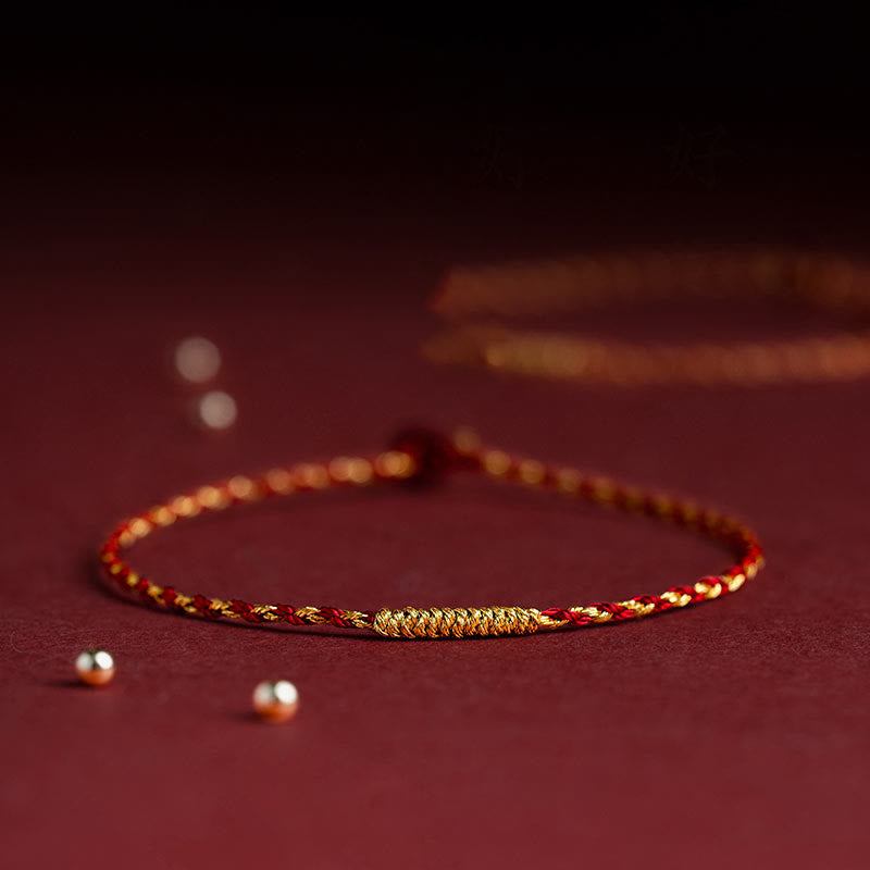 Nimara Ritual 14K Gold Plated Handmade Red Gold Rope King Kong Knot Braided Luck Bracelet