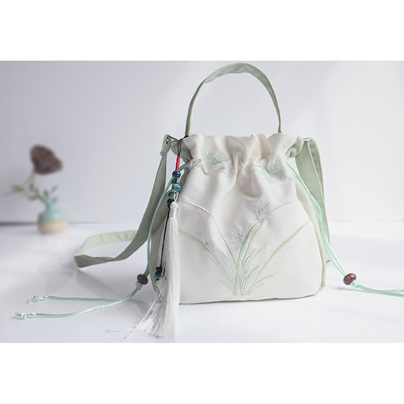 Nimara Ritual Handmade Embroidered Flowers Canvas Tote Shoulder Bag Handbag