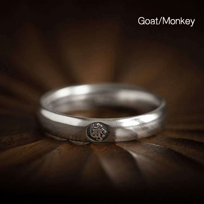 Nimara Ritual 925 Sterling Silver Chinese Zodiac Natal Buddha Blessing Couple Ring