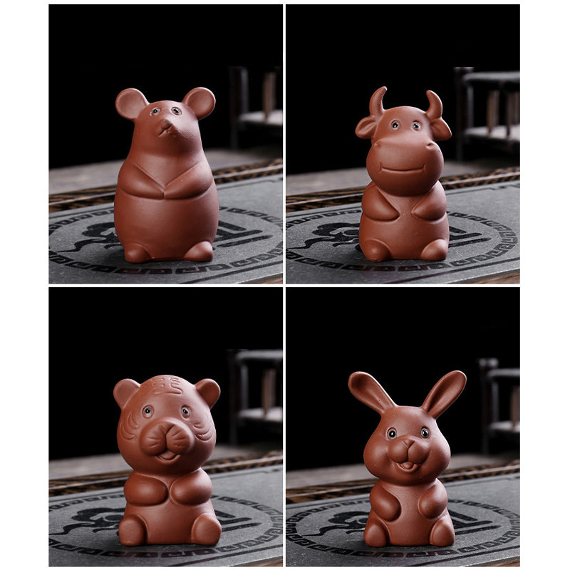 Nimara Ritual Chinese Zodiac Purple Clay Wealth Ceramic Tea Pet Home Figurine Decoration