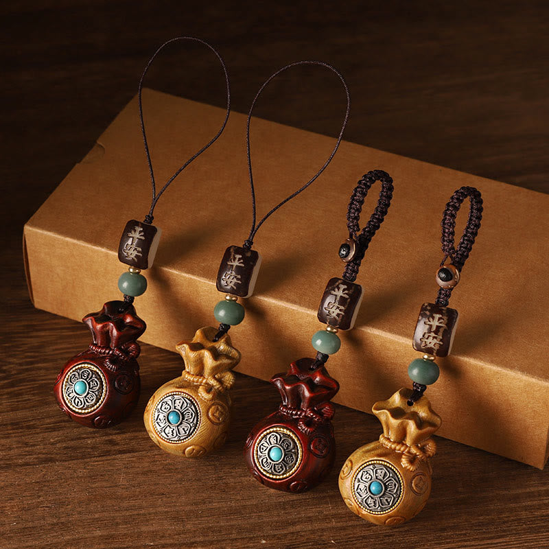 Absorb Negative Energy Small Leaf Red Sandalwood Money Bag Om Mani Padme Hum Rotatable Protection Hanging Decoration