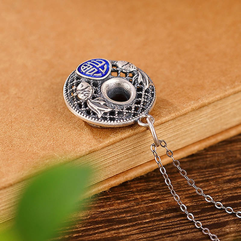 Nimara Ritual 999 Sterling Silver Koi Fish Fu Character Lotus Peace Buckle Wealth Necklace Pendant