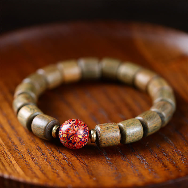 Nimara Ritual Natural Green Sandalwood Small Leaf Red Sandalwood Lacquer Bead Peace Bracelet