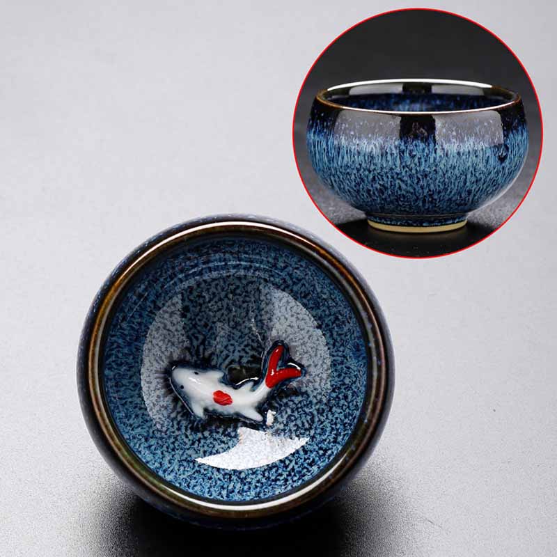 Nimara Ritual Small Koi Fish Kiln Change Chinese Jianzhan Ceramic Teacup Kung Fu Tea Cup 60ml