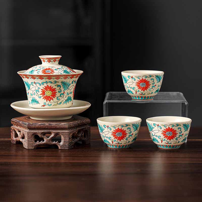 Nimara Ritual A Panorama of Rivers and Mountains Flowers Ceramic Gaiwan Sancai Teacup Kung Fu Tea Cup And Saucer With Lid