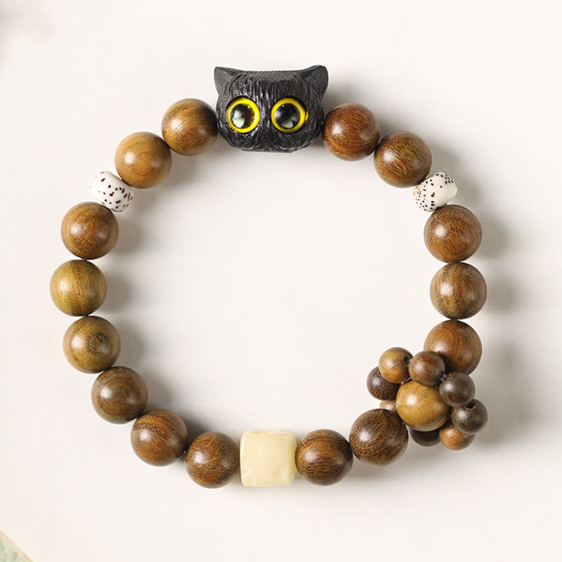 Nimara Ritual Green Sandalwood Ebony Wood Cat Peace Soothing Bracelet