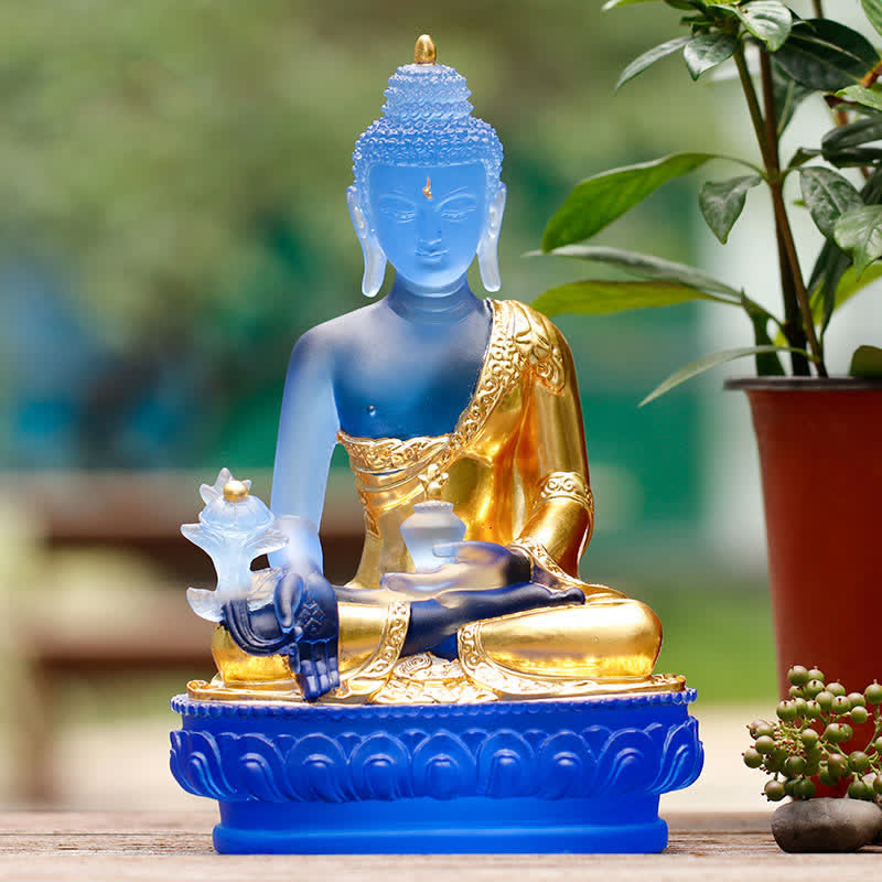 Nimara Ritual Medicine Buddha Handmade Liuli Crystal Art Piece Compassion Statue Home Office Offering Decoration